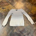 White House | Black Market Ombre Gray White Sweater Cutout Tie Wrist Shimmy Blouse Photo 4