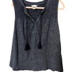 cj banks 1X Tassles Tank Top Boho Blue Pleated Tie Up V-Neck Plus Size Comfort Photo 0