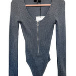 Missguided NWT  Ribbed Long Sleeve Scoop Neck Thong‎ Bodysuit Gray Size 8 Photo 0