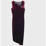 Hillard & Hanson Vtg. Maxi Dress 10 Burgundy Velour Asymmetrical Preppy Classic Photo 2