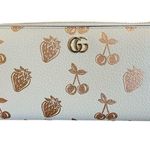 Gucci NIB GG Marmont Leather Berry Cherry Strawberry White Long Zip Wallet Photo 0