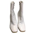 Square Toe Faux Leather Heeled Boots White Size 9 Photo 10