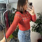 Urban Outfitters BDG Shauna Sky High Jacquard Cropped Long Sleeve Sweater Red Size Small Photo 2