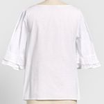 Modcloth  White Cotton Short Sleeve Blouse Puff Sleeves Daisy Print Lace M Photo 2