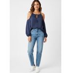 AQUA  cold shoulder satin silky BLOUSE TOP blue SMALL long sleeve Photo 13