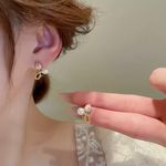 Needle Pearl Tulip Flower Style Stud Earrings Gold Plated Faux‎ Fashion J… Photo 3