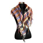 None Lightweight Plaid Rainbow + Black Square Soft Casual Scarf Wrap Fringe Detail Photo 1