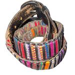 Stitched woven Genuine Leather Aztec Ethnic Boho Indie Print Belt size 42 pink Photo 0