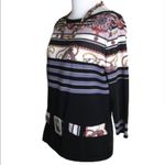 Feratelli Blue Stripe Retro Vintage 3/4 Sleeves Stretch Knit Round Neck Top M Black Size M Photo 3