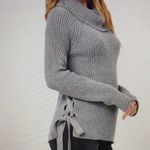 Bebe MOVING SALE - gray knit turtleneck sweater with laced tied up side Photo 1