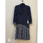 Maggy London Navy White Polka Dot Print Dress in size 2 Navy Bone Twist Neck Photo 7