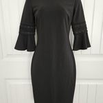 Calvin Klein Retro 90's/70s Style Black Sheath Dress Flared Bell Sleeves Size 4 Photo 0