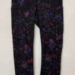 Lululemon Speed Up Crop Black Floral Leggings, 21” Photo 0