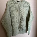 Vintage Carraig Donn Irish Merino Wool Chunky Cable Knit Zip Up Sweater sz XL Green Photo 3
