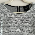 W5 Anthropologie Black and White Fringe Hem 3/4 Sleeve Zippered Aztec Blouse, M Photo 12