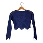 For Love & Lemons  Shirt Women XS Blue Long Sleeve Midnight Lace‎ Crop Top Sexy Photo 2