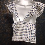 Madewell White and Blue Ruffled Crop Blouse Photo 2