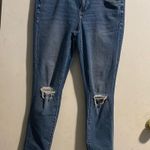 American Eagle Outfitters Blue Skinny Jeans with Distressed Knees Photo 0