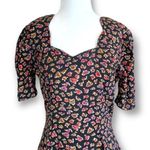 Vintage Rampage Dress Black Dark Floral Detail Sweetheart Neck Puff Sleeve Mini Size XS Photo 1