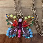 Betsey Johnson Love Fest Butterfly Necklace Multicolored Crystals Long Chain Photo 1