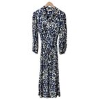ZARA  Emilie Vicose Printed Damask Belted Midi Maxi Dress Blue Cream Medium M Photo 3