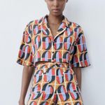 ZARA  Printed V-Neck Linen Crop Top Multi Color Size S NEW Photo 7