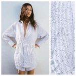 ZARA  Blue & White Oversized Crushed Striped Wrap Shirt Photo 4
