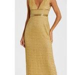 Mac Duggal NWT  Gold Beaded Cap Sleeve V Neck 5625 Column Gown Photo 0