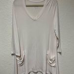 LOGO By Lori Goldstein Ivory V-neck Tee 3/4 Sleeves and Pocket Detail Size Large Photo 14