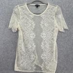 EXPRESS Women's Lace Blouse Short Sleeve Round Neck Off White Size Small Photo 0