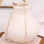 Pearl Metal Ball Drop Tassel Stud Earrings Gold Photo 2