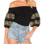 Free People  Medium Rock With It Off The Shoulder Top Black Embroidered BOHO Photo 0