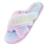New Boutique Fur Slippers Criss Cross Fluffy Flat Slide Sandal Multiple Size 8 Photo 1