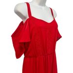 Gibson Latimer  Cherry Red Embroidered Cold Shoulder Maxi Dress size S Summer Photo 10
