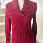 L.L.Bean  Cranberry Red/Pink Cableknit Shawl Collar Sweater Photo 0