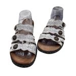 Clarks Size 10 White Perforated Leather Slide Sandals With Button Accents Photo 1