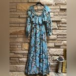 Vintage 1970’s Candi Jones Floral Ruffle Long Sleeve Maxi Dress Blue Large Size undefined Photo 2