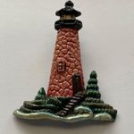 Vintage Decorative resin Lighthouse Brooch pin red brick black top Photo 0