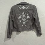 Keren Hart m Crop Lightweight Embroidered Floral Gray‎ Button Up Jacket Size Sm Gray Photo 4