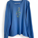 Life is Good Women’s Long Sleeve Crusher Periwinkle Blue Music Note Floral XL Photo 0