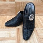 Brighton “Ravish” Napa Snake Embossed Leather Black Mules Heels Size 6.5 Photo 2