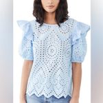 English Factory  Baby Blue Ruffle Puff Sleeve Cotton Eyelet Top Size Large Photo 0