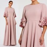 Mac Duggal 11854 Pink Crepe 3/4 Sleeve A-line Gown With Flower Trim Photo 1