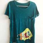 Nickelodeon  Tee Sponge Bob Cartoon Character Burnout Style in Teal Sz XL GUC Photo 1