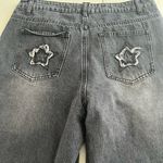 Hot Topic Womans Black Frayed Star Patch Wide Leg Denim Pants Size Large Goth Photo 6