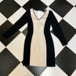 Brahmin Long Sleeve Mini Stretchy Bodycon Dress Sheath Cream Black Color Block 2 Photo 2
