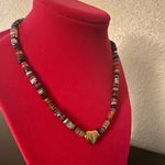 Vintage Mixed Gemstone Bronze Heart Pendant Beaded Necklace | Choker Gold Photo 2