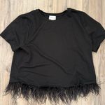 For Cynthia  Black Short Sleeve Top with Feather Hem Photo 0