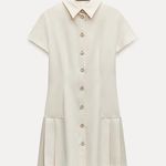 ZARA  mini dress pleated skirt collar button up ivory casual classic old money Photo 17
