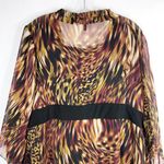 New Directions Plus Sz 2X Top Brown Black V Neck Attached Belt Blouse Ruffle 664 Photo 4